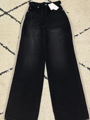 EVRIS 보아 스티치 와이드 데님 팬츠 블랙 M 사이즈