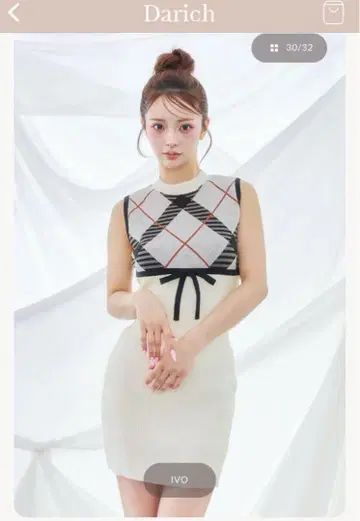 Darich 체크 자카드 니트 미니 원피스
