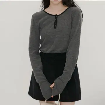 GIUNON 롱 슬리브 리브 상의 그레이 핑거홀 0 사이즈
