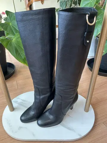 가격 인하 중 블랙 가죽 롱 부츠 버클 포함