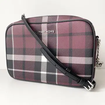 MICHAEL KORS 체인 숄더백 가죽 체크 보르도