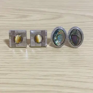 커프스 단추 2세트 조개석 캣츠아이 실버 사각 타원 원형