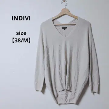 고품질 INDIVI 베이지 V넥 니트 긴팔 캐시미어 혼방 [38/M]