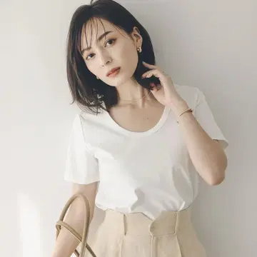 anuans 실크 터치 코튼 U넥 T 화이트 S