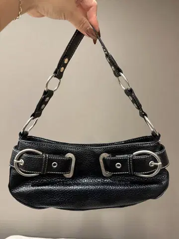 Y2K Black Leather Buckle Shoulder Bag