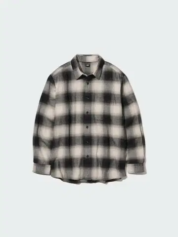 새상품급 유니클로 플란넬 셔츠 체크 블랙 XL