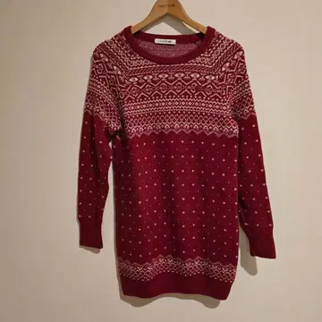 LACOSTE 버건디 노르딕 무늬 니트 스웨터 34