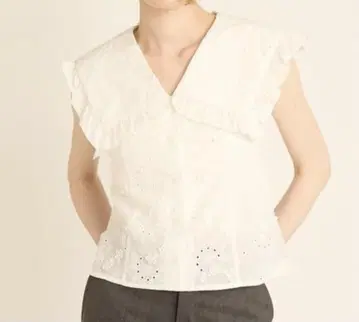 완판템 빅 칼라 슬리브리스 블라우스 화이트