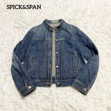 [ 레어 ] 스픽 앤 스팬 핀턱 데님 자켓 노카라 S