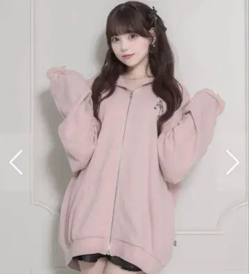 pium bunny go round 오버 사이즈 지퍼 후드티 핑크