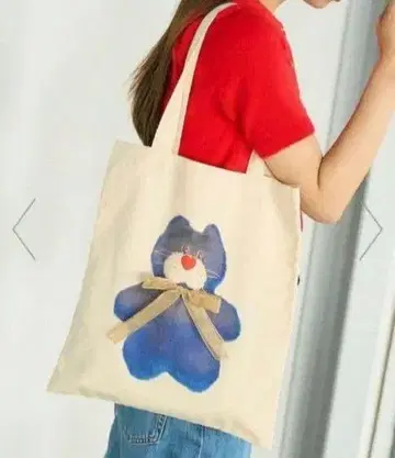 mojojojo 리본 포함 토트백 화이트 모조죠죠 파랑 곰