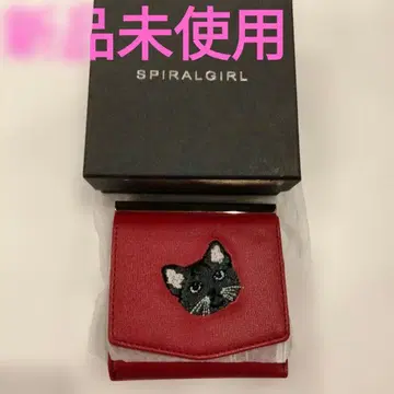 미사용 새상품 SPIRALGIRL 고양이 자수 접이식 지갑 레드