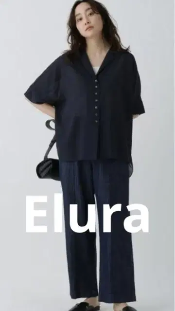 Elura 다리미 없이 입는 오픈 카라 셔츠 네이비