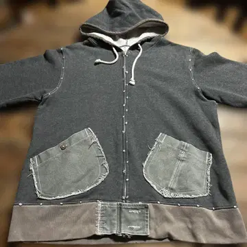 CRAD 프린지 디자인 ZIP UP 후드티 맨투맨 그레이 M 사이즈