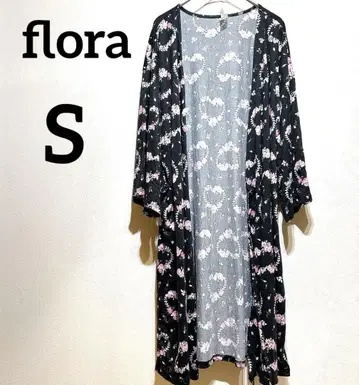flora [ S ] 꽃무늬 가디건 5부 소매 블랙 하트 롱 기장 겉옷
