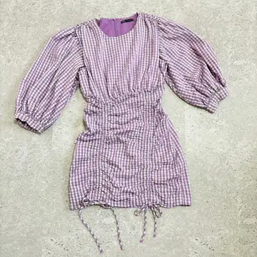 ZARA 퍼플 화이트 체크 미니 원피스