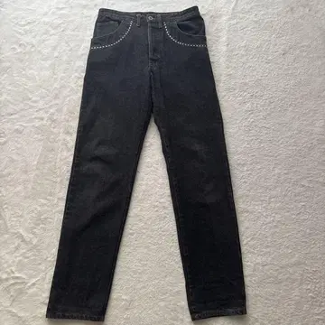 FIVE O 블랙 데님 스트레이트 W38 스티치 디자인 내부 택 결품
