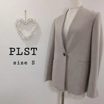 PLST 울 블렌드 웜 리저브 칼라리스 자켓 노칼라 베이지