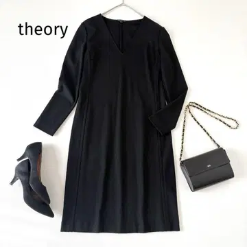 새상품급 theory V넥 긴팔 니트 원피스 2 블랙 일본제