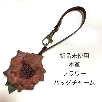 미사용 새상품 천연 가죽 플라워 키링 참 가죽 꽃 까멜리아 장미