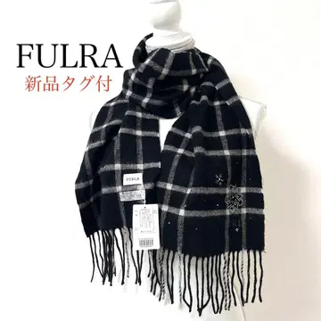 [ 미사용 새상품 ] FURLA ( 훌라 ) 체크 무늬 머플러 스톨 블랙