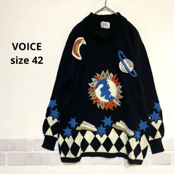 VOICE 울 100% 플래닛 모티브 스웨터 카라 부착 화려한 i595