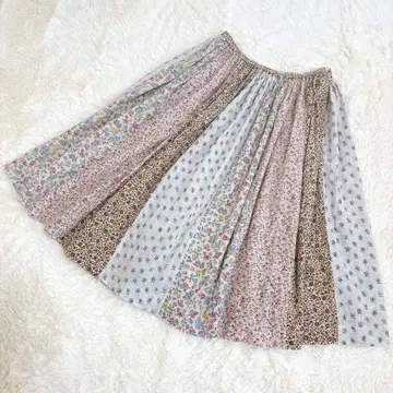 레어 45R 패치워크 코튼 플레어 스커트 꽃무늬 일본제 플라워