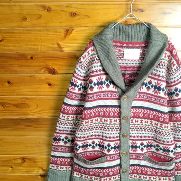 가디건 숄카라 노르딕 무늬 기하학 패턴 페어아일 패턴 울