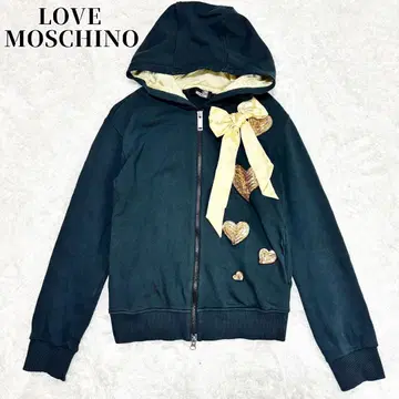 LOVE MOSCHINO W 지퍼 리본 스팽글 하트 후드티