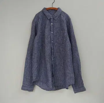 네스트로브 보더 무늬 린넨 긴팔 셔츠/블라우스 일본제