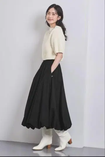 UNITED ARROWS 코튼 실크 벌룬 스커트 블랙 38