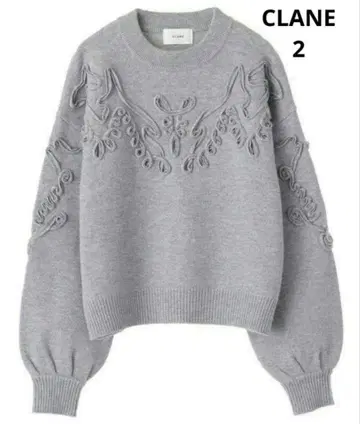 CLANE 클라네 TAPE EMBROIDERY KNIT TOPS 그레이