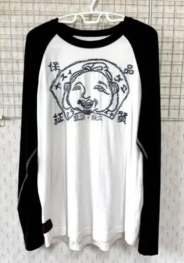 EVISU 긴팔 T셔츠 화이트 블랙 래글런 LL