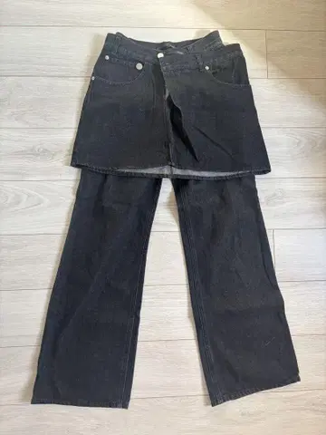 Heeller 블랙 데님 스커트 팬츠