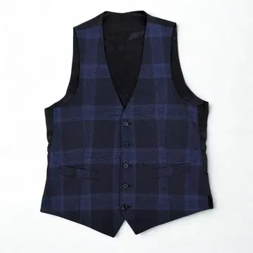 미사용급 LARDINI 베스트 체크 무늬 실크 혼방 남성용 네이비 계열