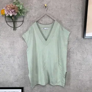 zara 여성용 베스트 V넥 오버 사이즈 S 라이트 그린 무지