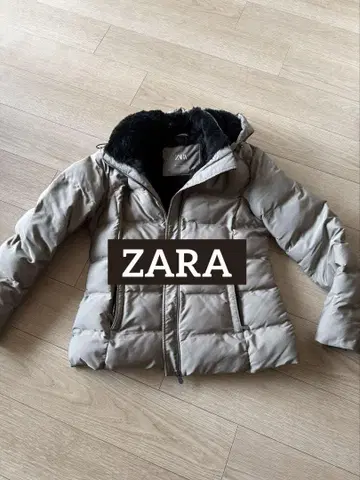 ZARA 후드 부착 다운 코트 허리 쉐이프 그레이지 그레이 베이지