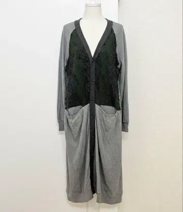 고무 밴딩 이소재 절개 롱 가디건 빅 포켓 M 그레이