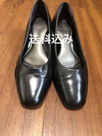 소가죽 펌프스 블랙 24cm 스퀘어토 5.5cm 힐 3E 새상품급