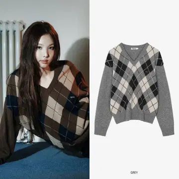 GROVE ARGYLE V-NECK KNIT_GREY