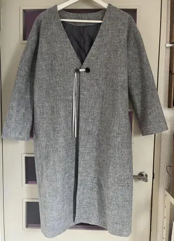 그레이 V넥 롱 코트