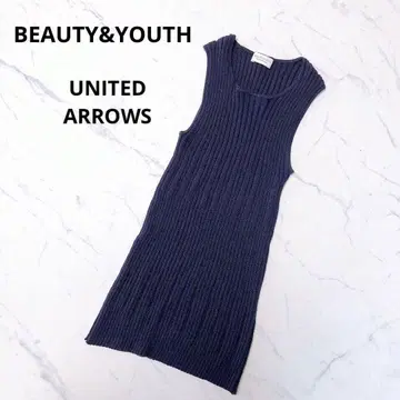 뷰티 앤 유스 유나이티드 애로우즈 슬리브리스 니트 리브 네이비