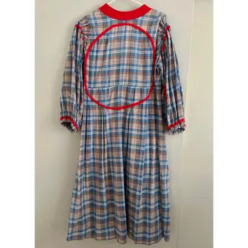 중간에 멈추는 원피스 긴팔 체크 가을 앞뒤 2way 빨간색 파랑