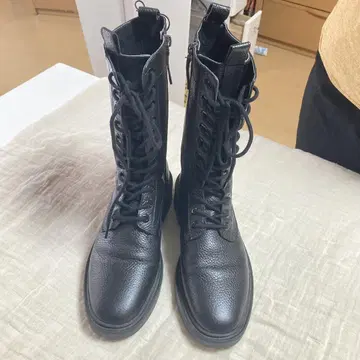 ZARA 레이스업 부츠 사이드 지퍼 주름 가죽 사이즈 36 블랙