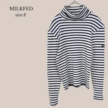 밀크페도 MILKFED 새상품급 터틀넥 티셔츠 와플 보더