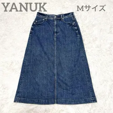 컨디션 최상 YANUK 야누크 데님 스커트 백 슬릿 롱 기장 소가죽 라벨