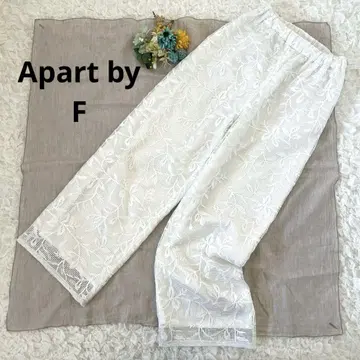 Apart by 와이드 팬츠 레이스 꽃무늬 메쉬 이지 팬츠 화이트 F