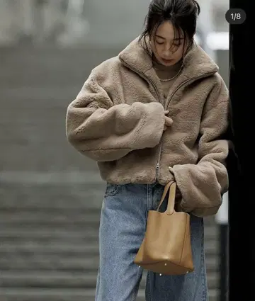 FORME 베이지 에코 퍼 블루종 크롭 기장