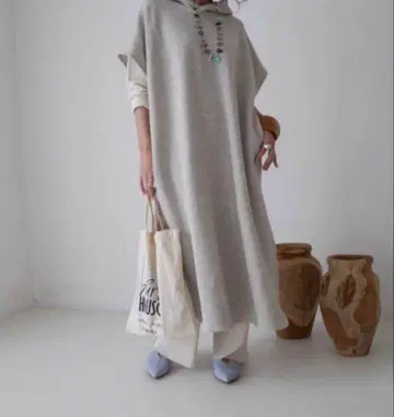 ARGUE 아기유 후드 부착 카프탄 원피스 라이트 그레이