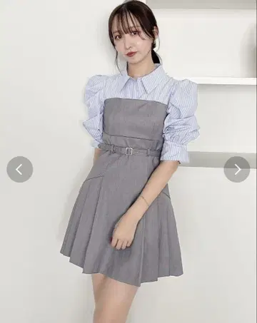 dazzlin 다즐린 레이어드 셔츠 미니 원피스 차콜 그레이
